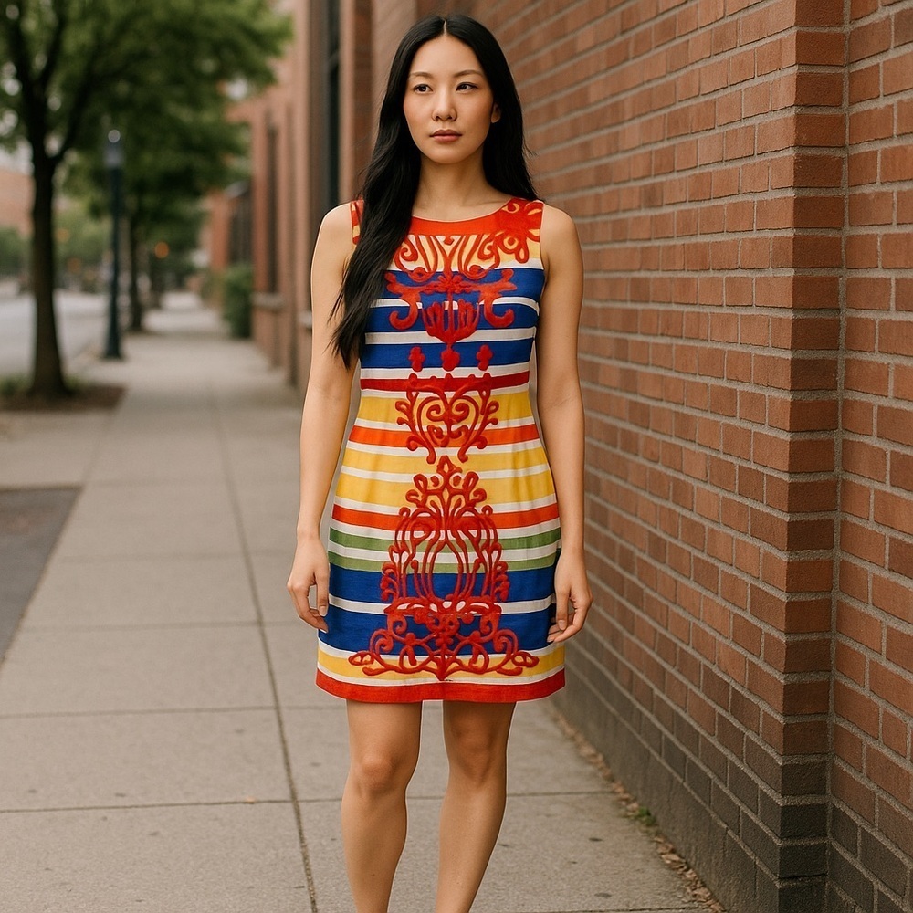 Anthropologie | Tabitha Striped Embroidered Dress 2 Rainbow Pride